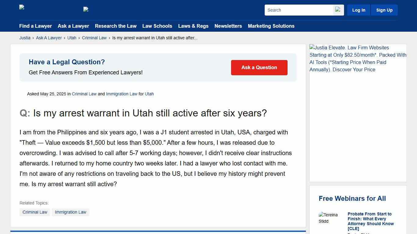 Is my arrest warrant in Utah still active after six years? - Utah Criminal Law Questions & Answers - Justia Ask A Lawyer
