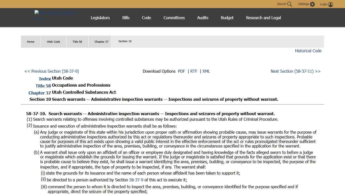 Utah Code Section 58-37-10