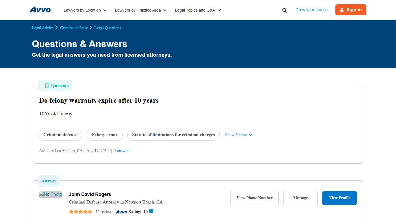 Do felony warrants expire after 10 years - Legal Answers